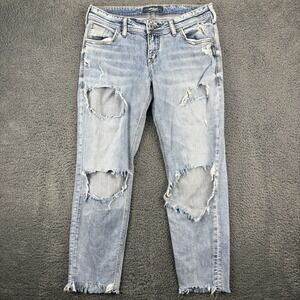 Silver‎ Jeans Women 27x27 (30x26) Sam Distressed Thrashed Light Blue Denim